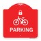 Signmission Parking With Cycle and Lock, Red & White Aluminum Architectural Sign, 18" x 18", RW-1818-23476 A-DES-RW-1818-23476 - alternate 1